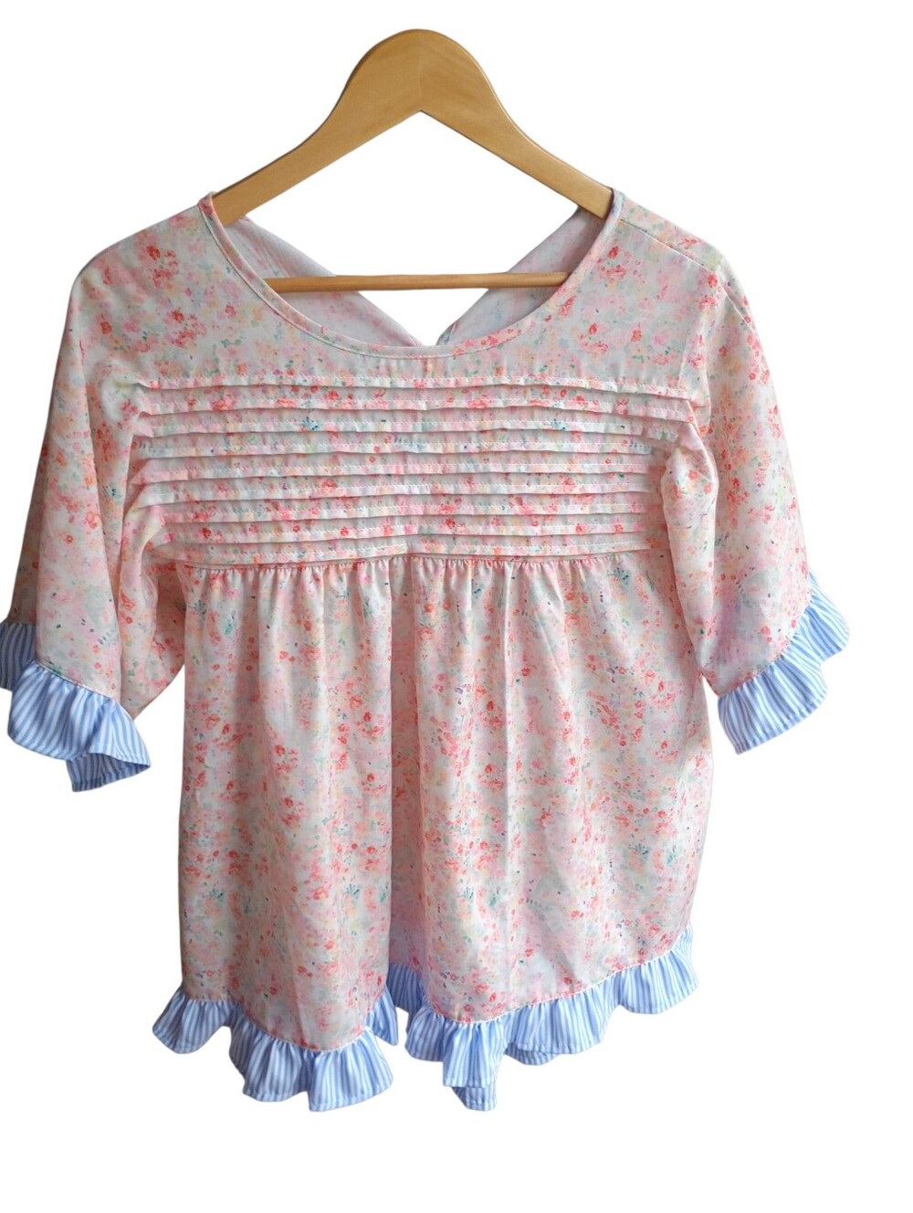 Pink Floral Ruffle Blouse Size Large
